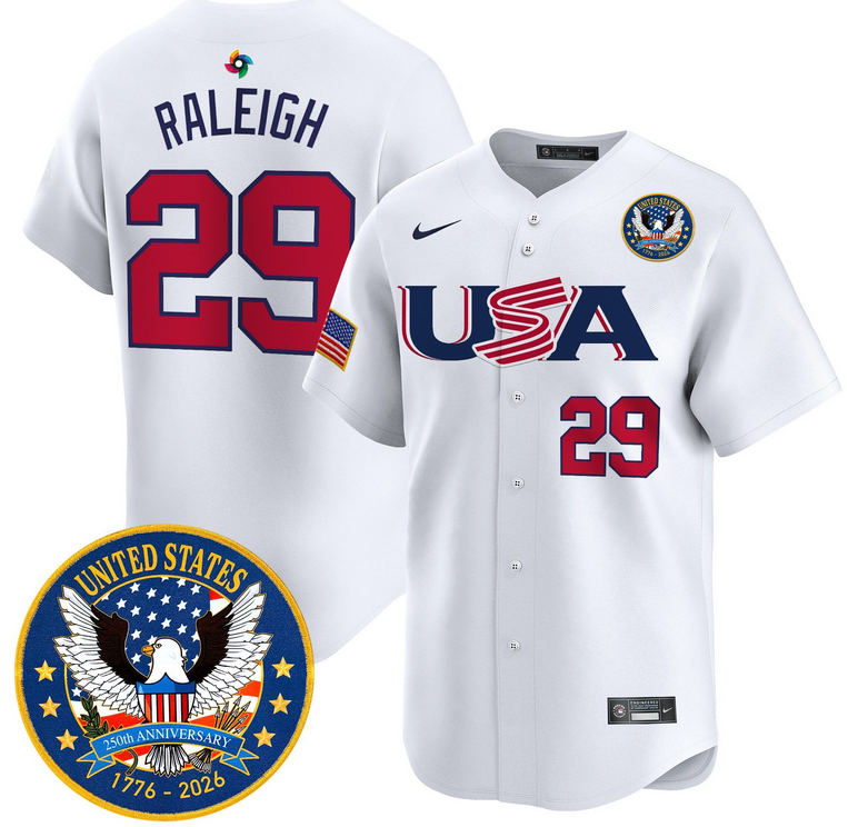Men Team USA World Baseball Classic 250th Anniversary #29 Raleigh white 2026 Roster Patch Vapor Jersey->los angeles dodgers->MLB Jersey